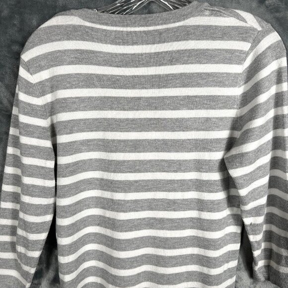 Pina Rossi Woman’s Top Gray And White Striped Lace Upfront Side Slits Medium - Picture 12 of 12